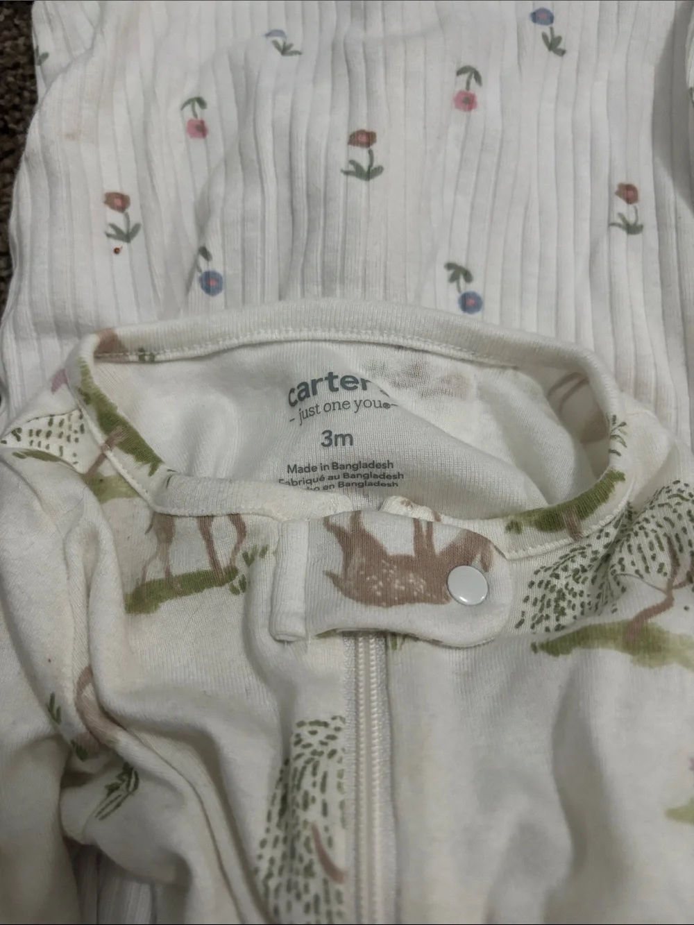 Carter's White Woodland Animal Zip Footed Sleepers - Set of 2